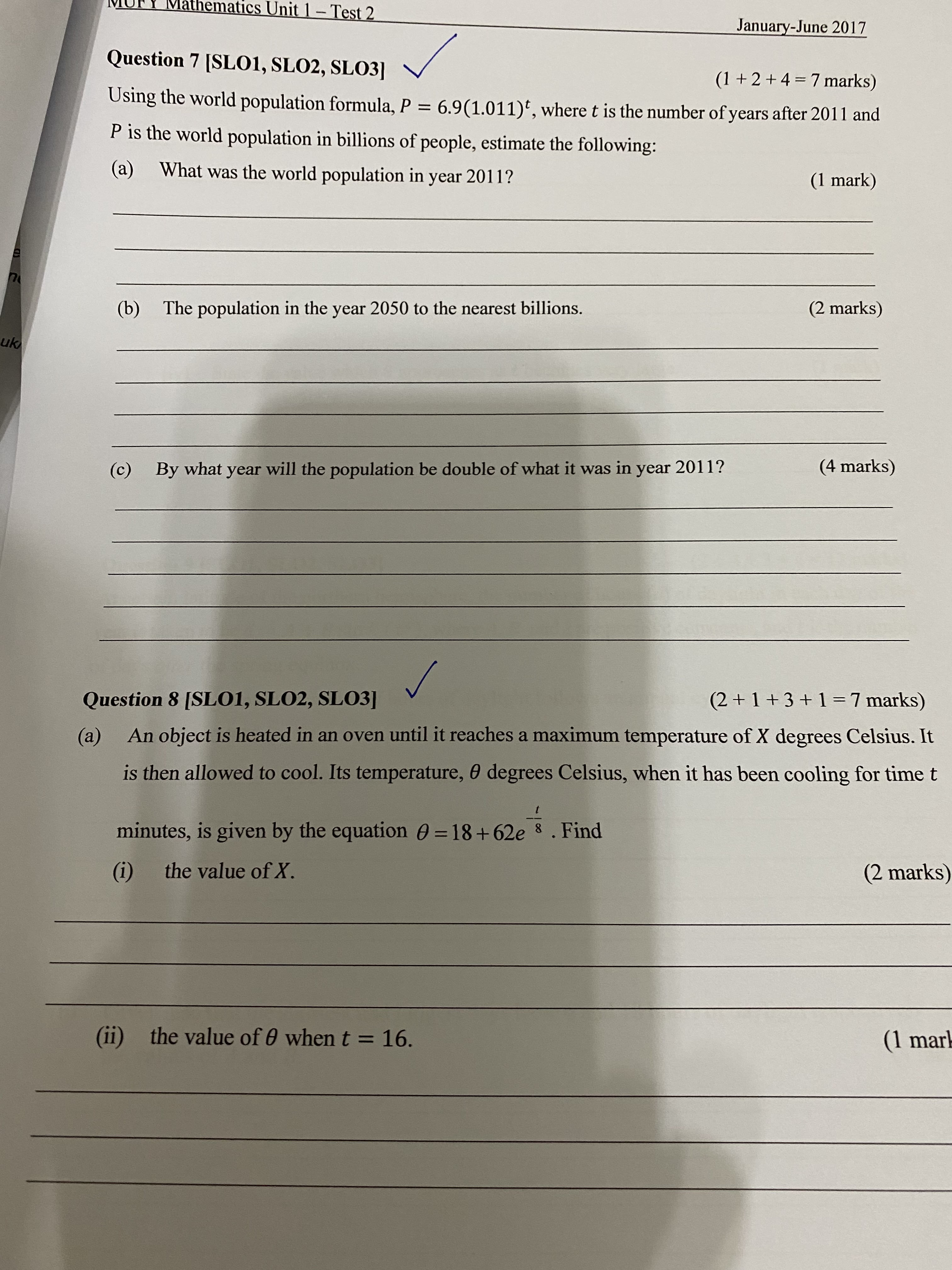 athematics Unit 1 - Test 2 January-June 2017