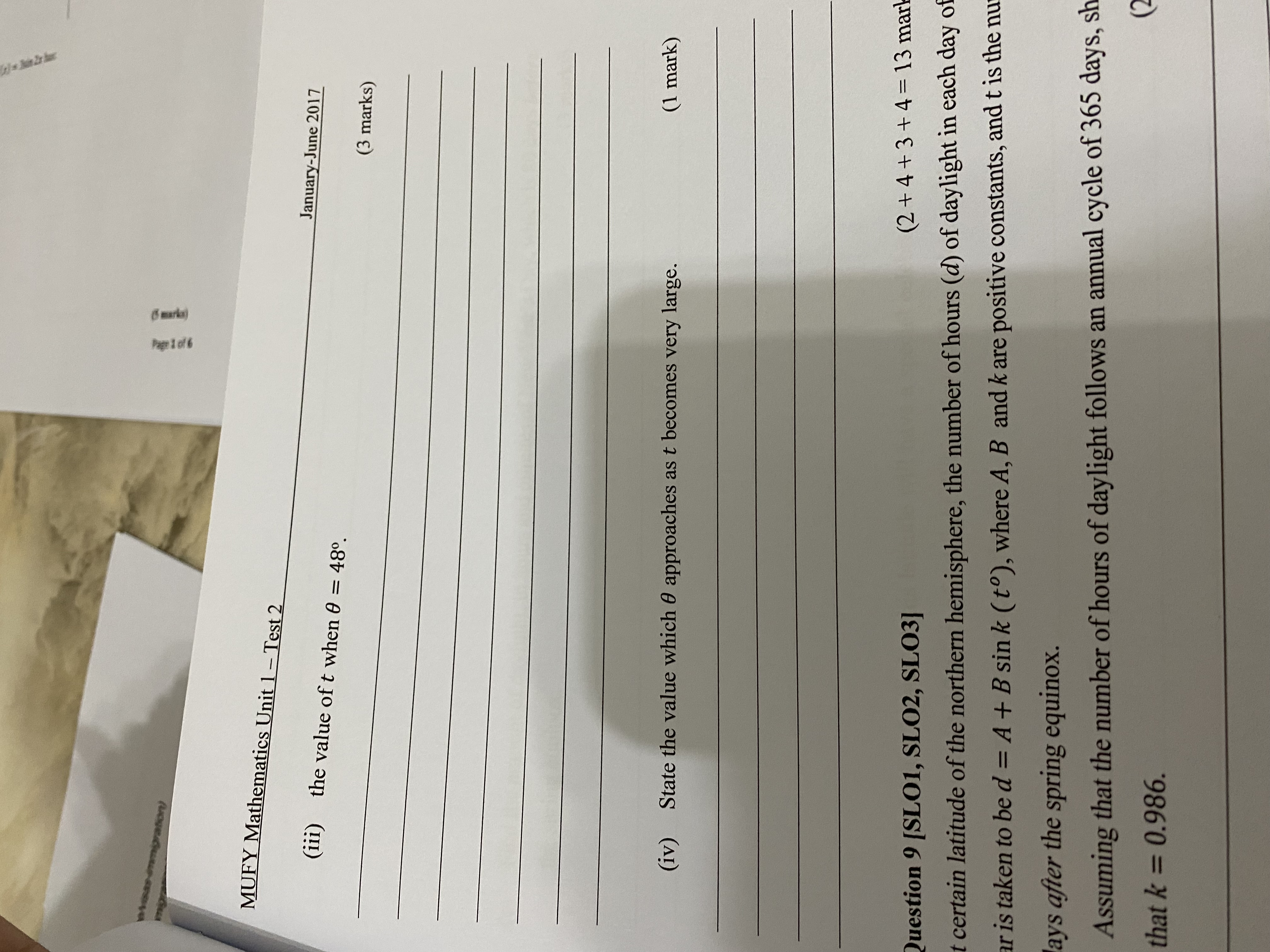 athematics Unit 1 - Test 2 January-June 2017