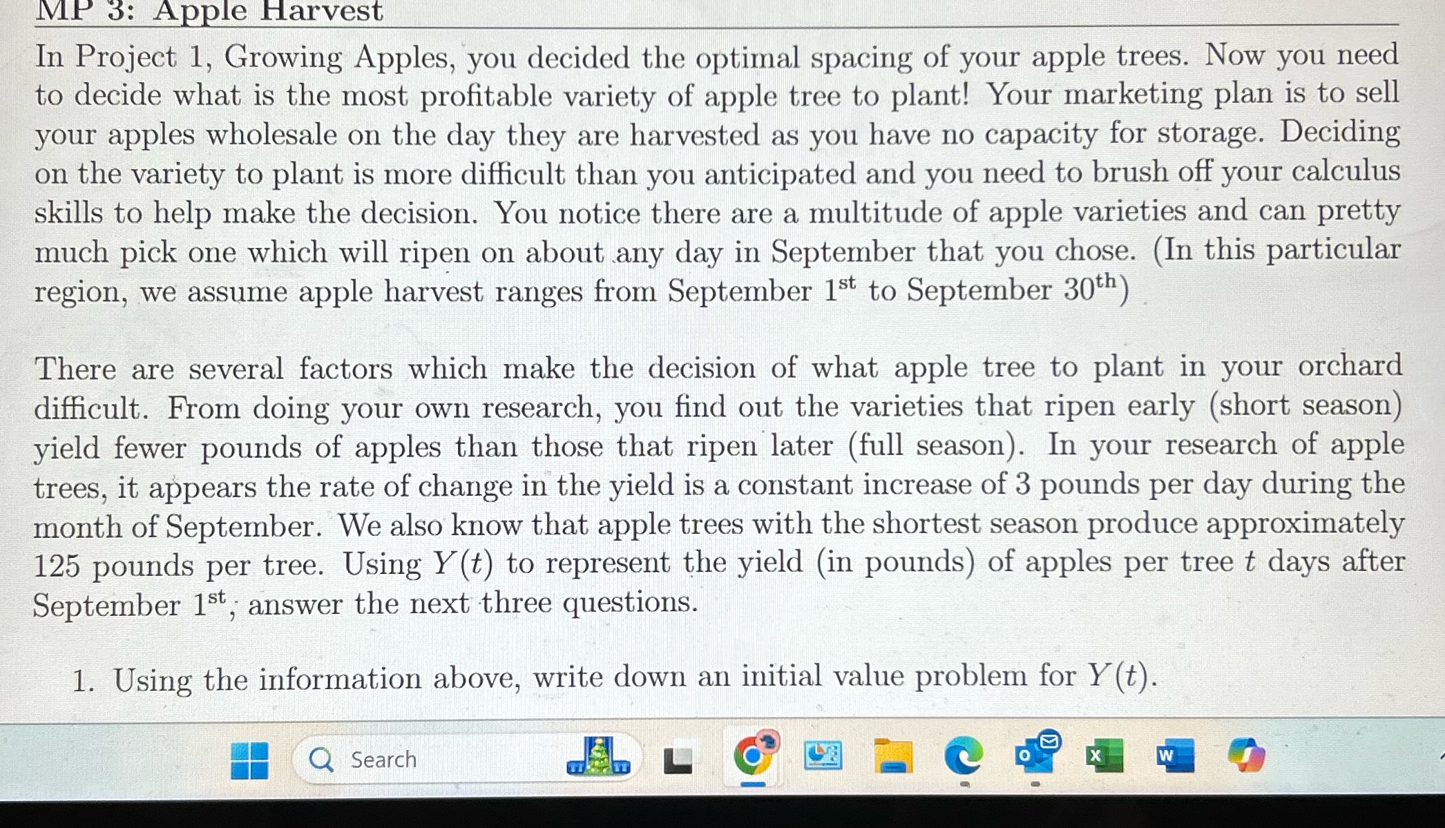 MP 3: Apple Harvest In Project 1, Growing Apples,