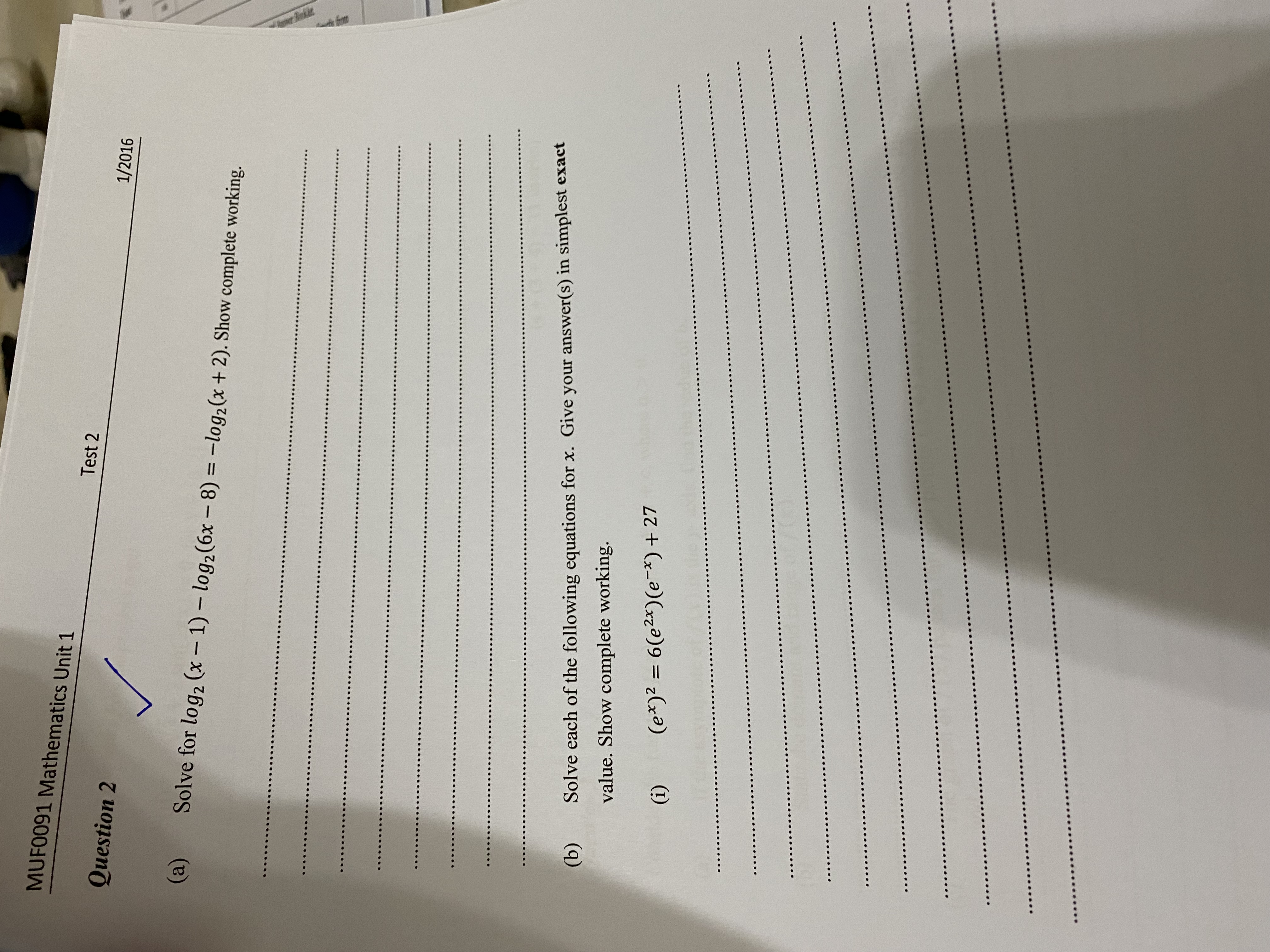 athematics Unit 1 - Test 2 January-June 2017