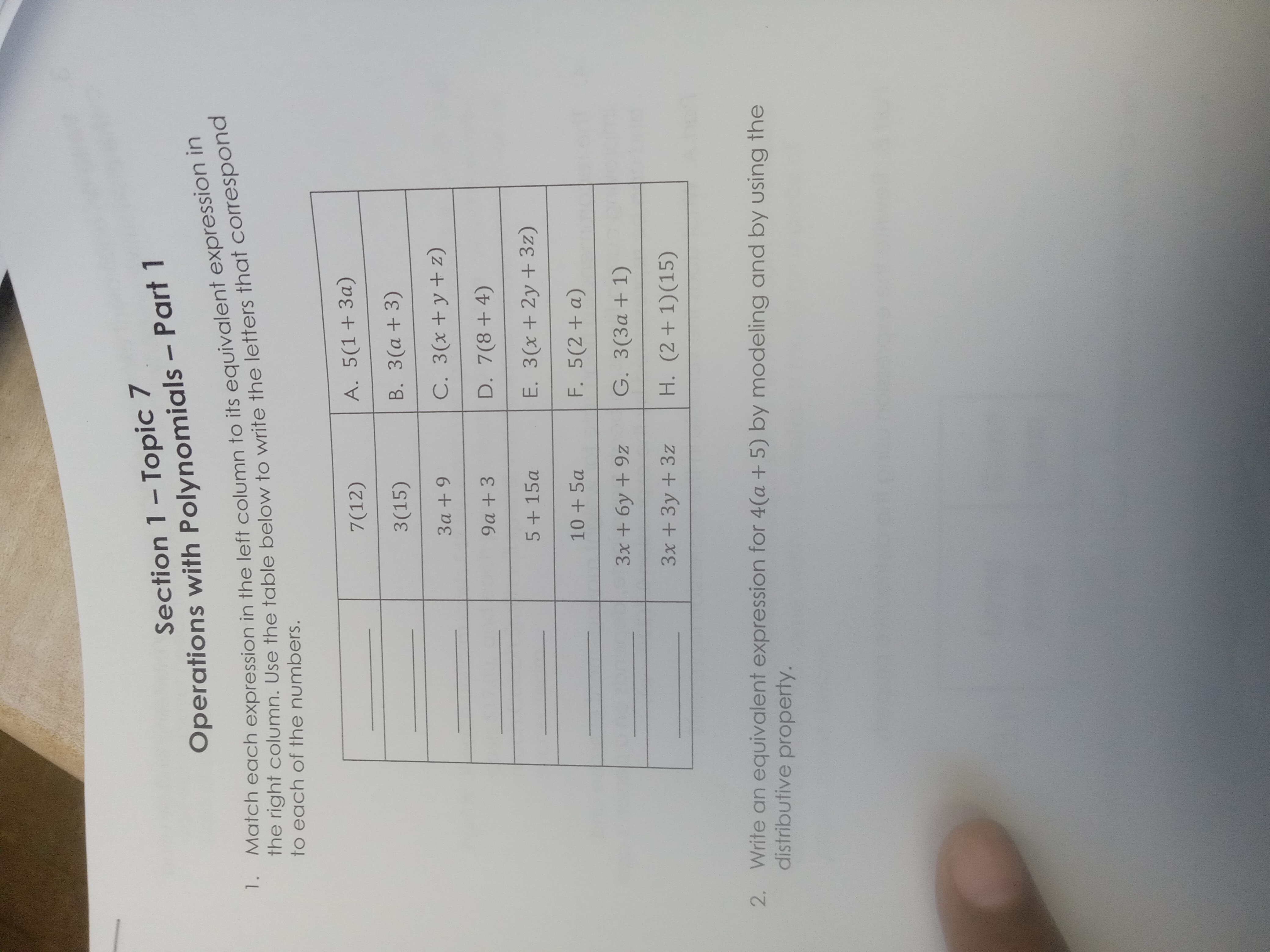 Section 1 - Topic 7 Operations with Polynomials -
