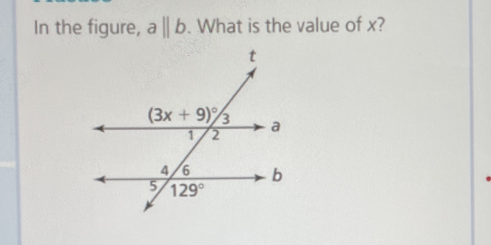 In the figure, a b. What is the value of x? (3x +