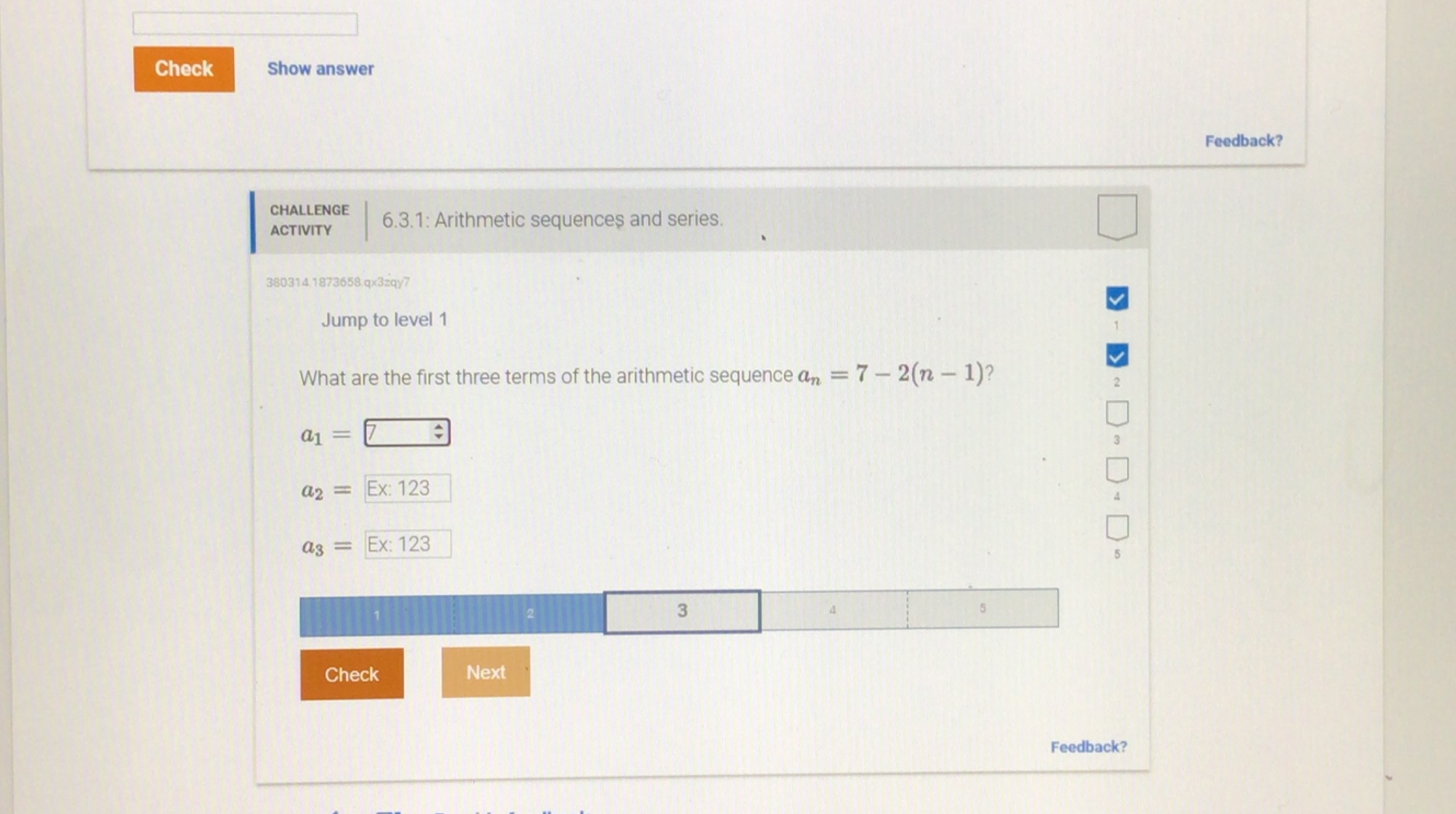 Check Show answer Feedback? CHALLENGE ACTIVITY