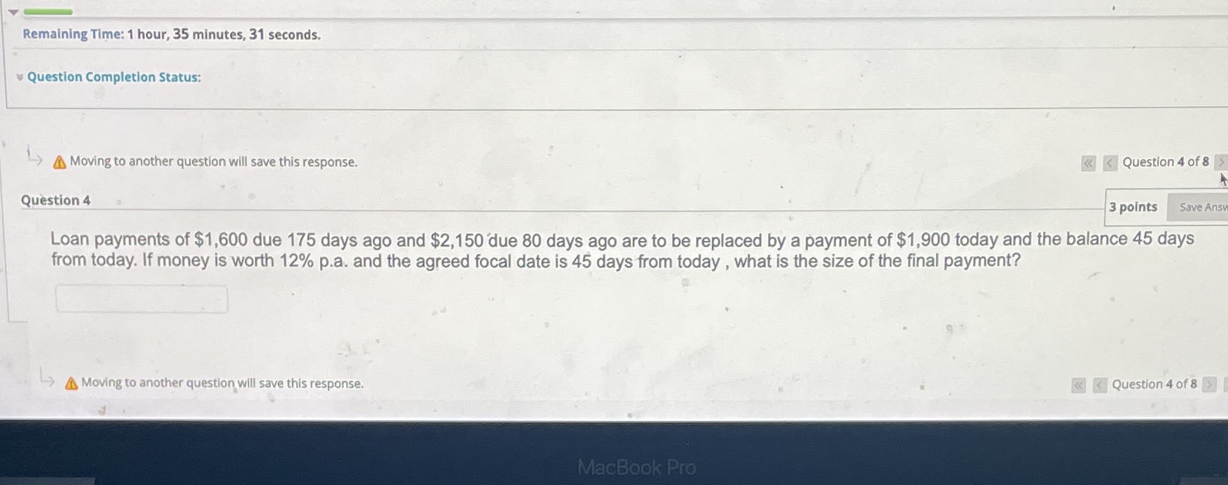 Remaining Time: 1 hour, 35 minutes, 31 seconds.