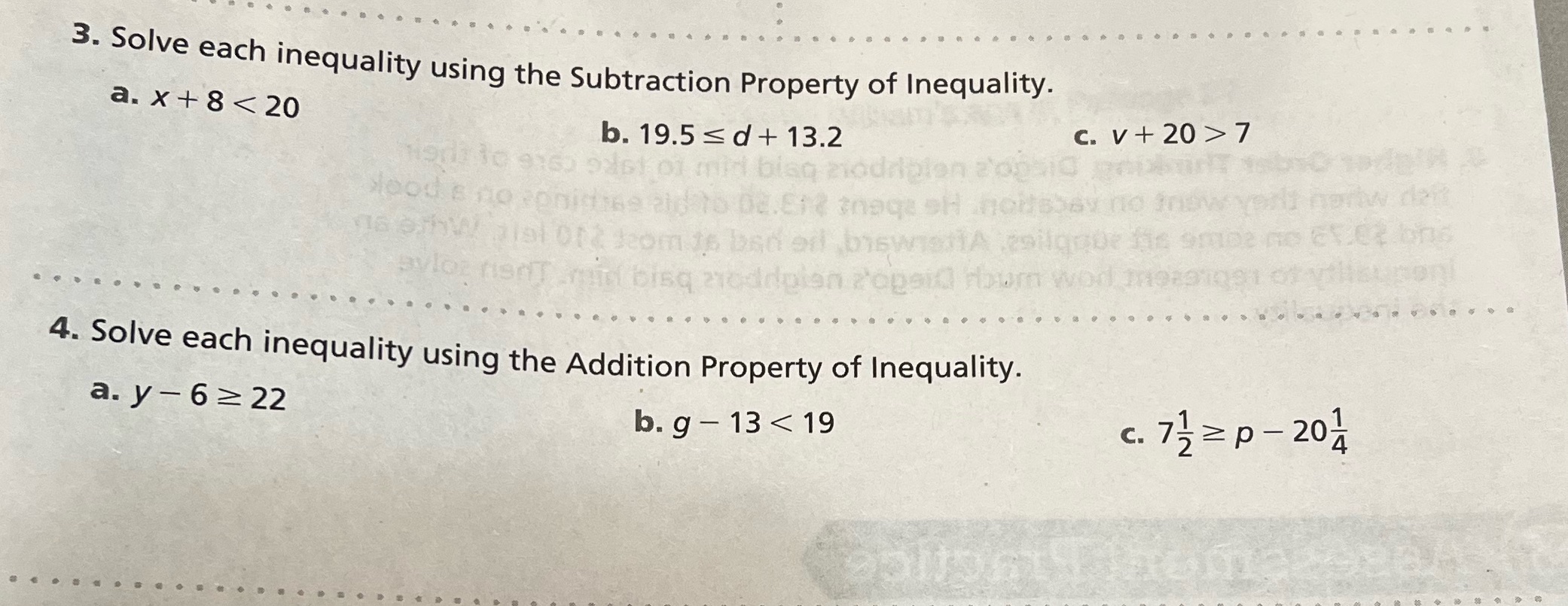 3. Solve each inequality using the Subtraction