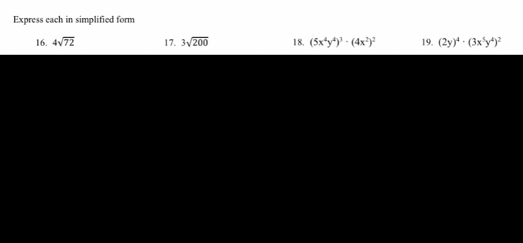Express each in simplified form 16. 4:72 17.