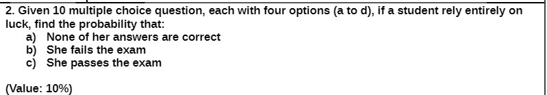 2. Given 10 multiple choice question, each with