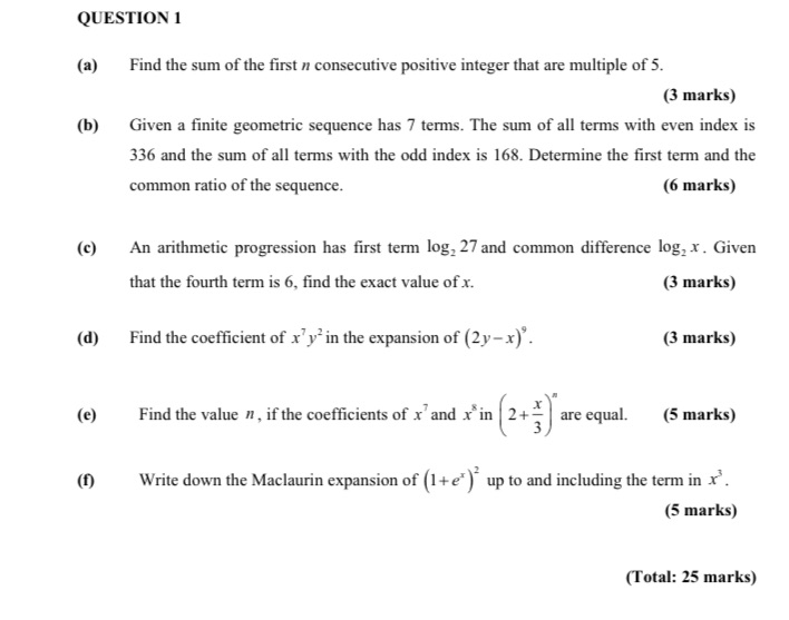 QUESTION 1 (a) Find the sum of the first n