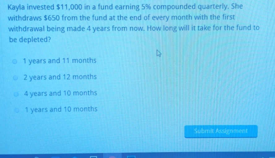 business math Kayla invested $11,000 in a fund