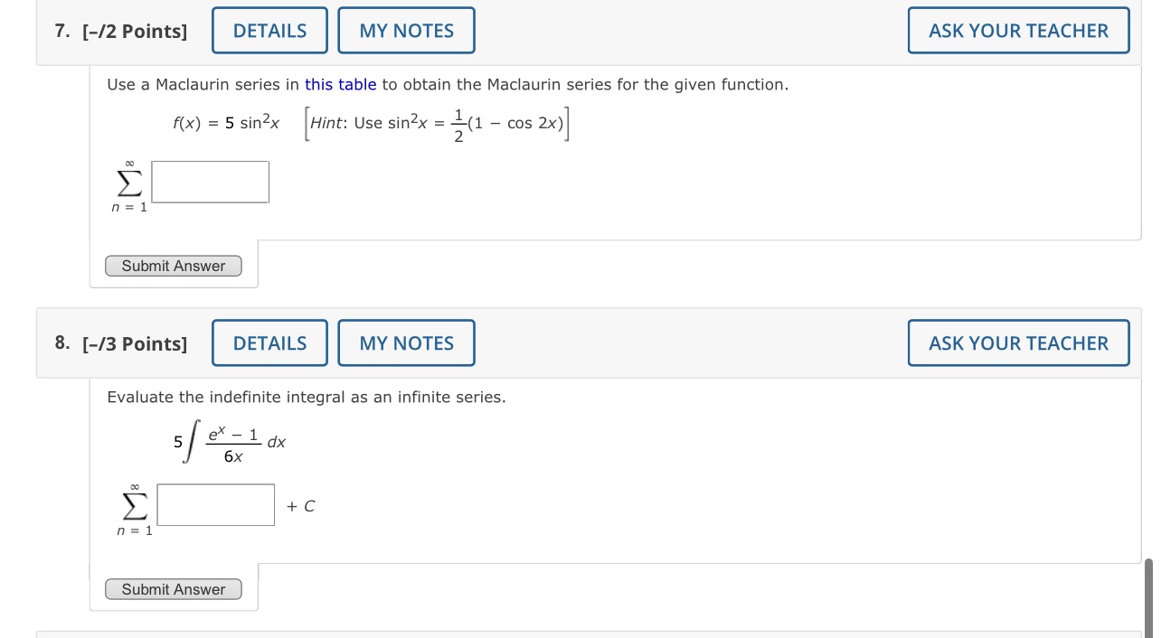 Can you help me with 7 and 8? 7. [-/2 Points]