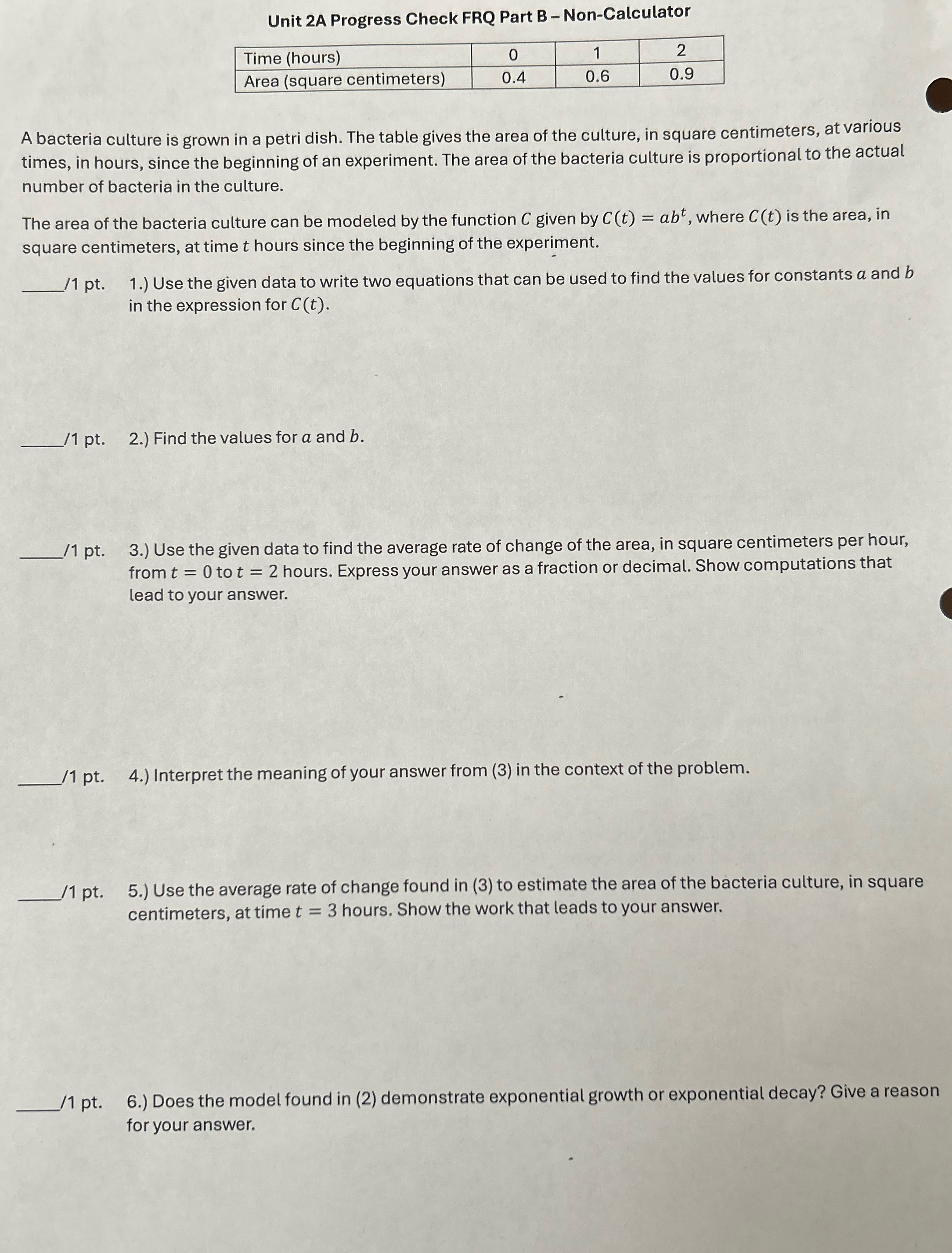 Unit 2A Progress Check FRQ Part B -