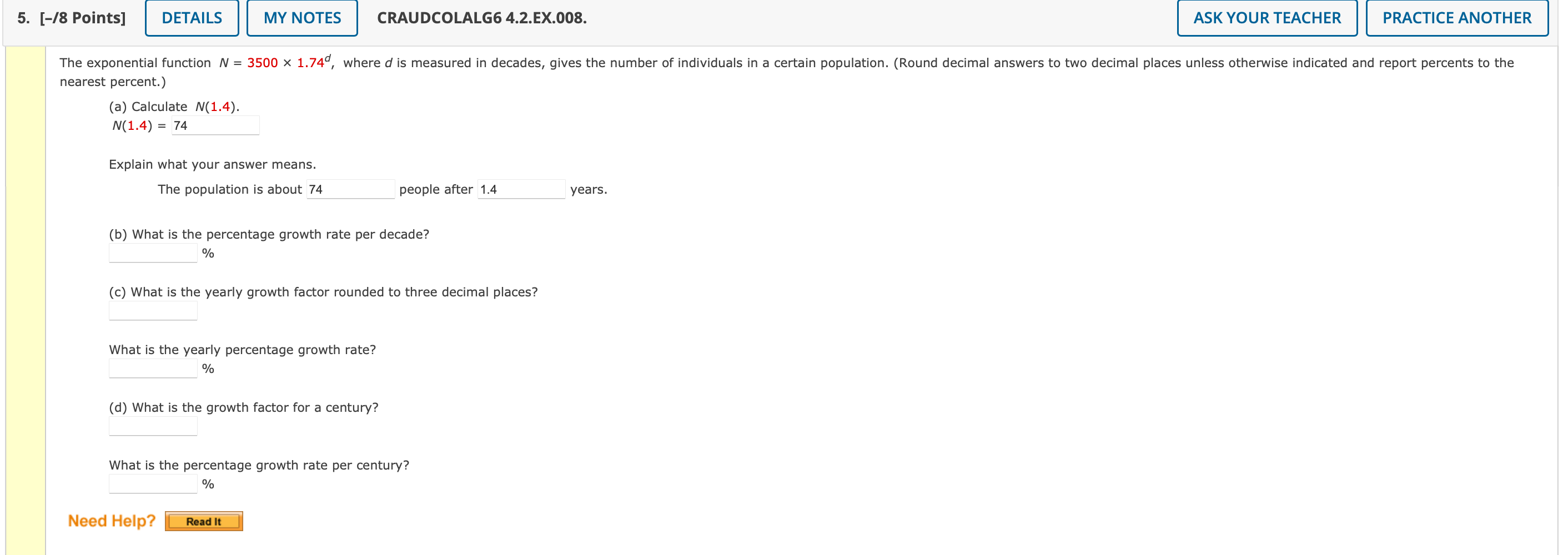5. [-/8 Points] DETAILS MY NOTES CRAUDCOLALG6