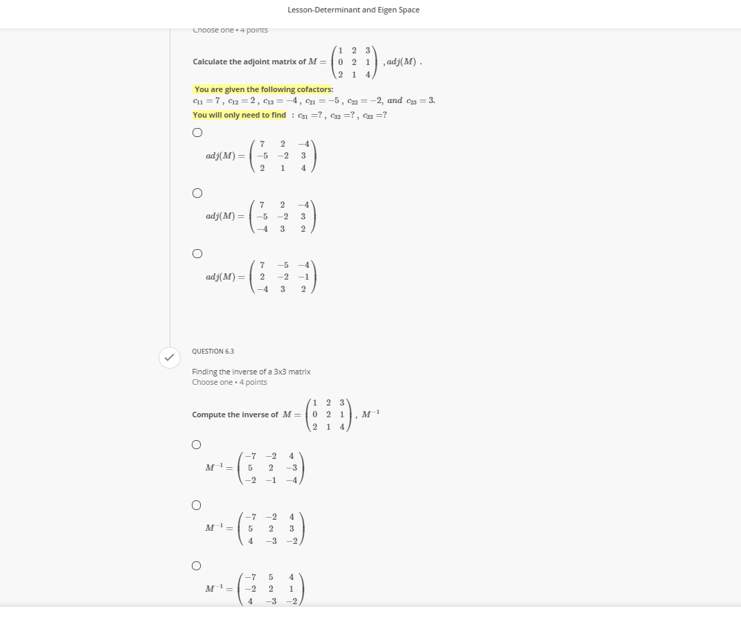 QUESTION 4 V Determinant of a triangular matrix
