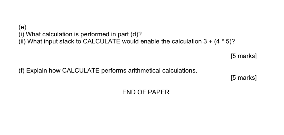 (e) (i) What calculation is performed in part