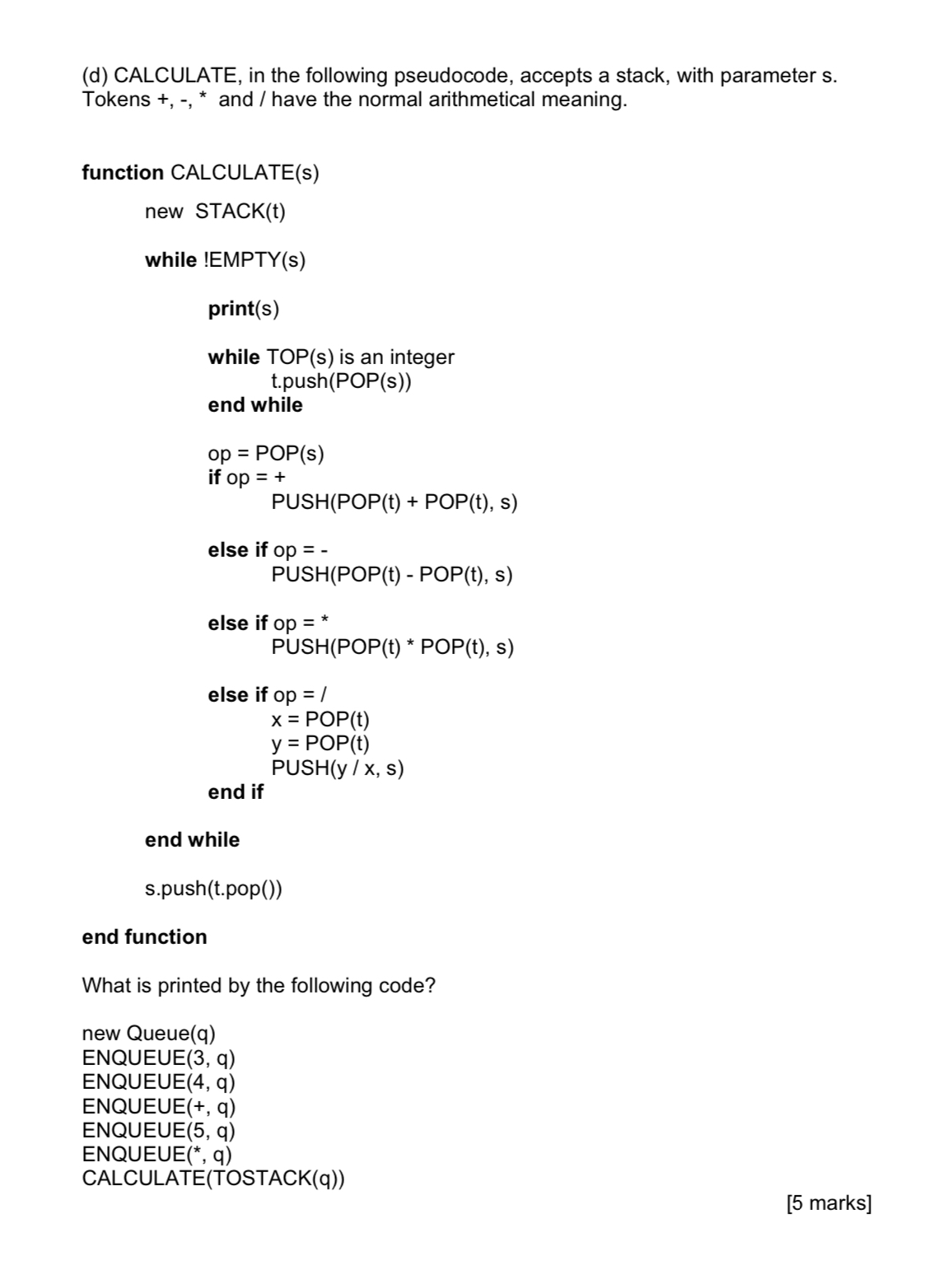 (e) (i) What calculation is performed in part