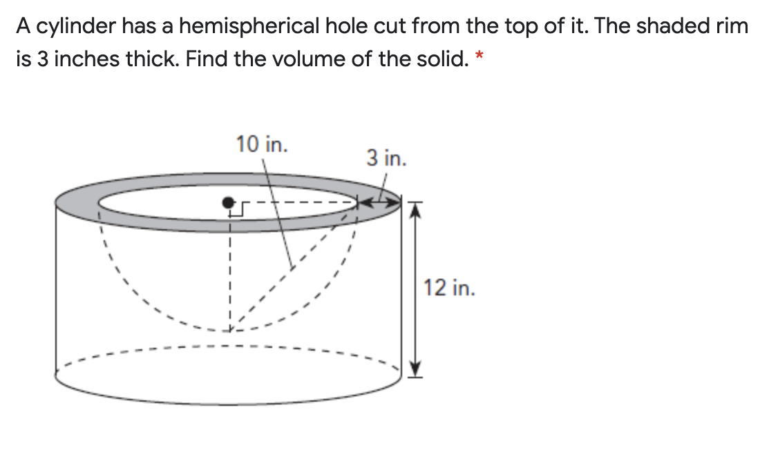 A cylinder has a hemispherical hole cut from the
