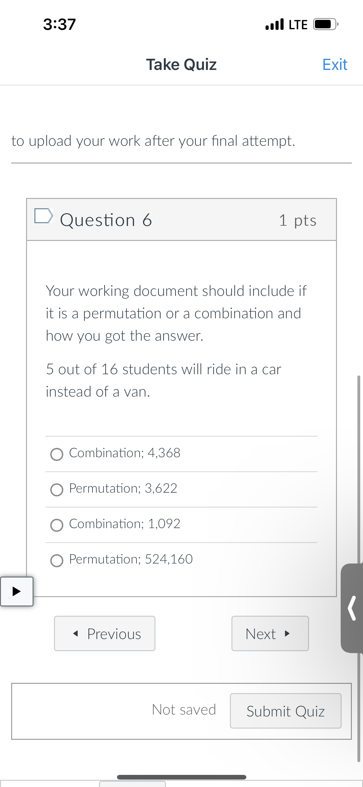 3:37 .Oil LTE D Take Quiz Exit I here is an