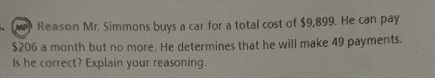 MP Reason Mr. Simmons buys a car for a total cost