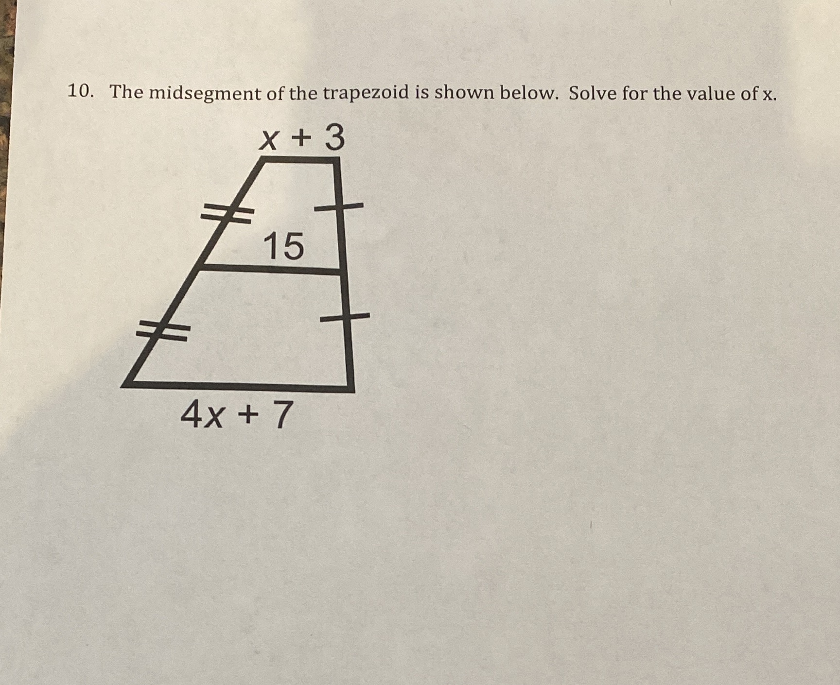 The midsegment of the trapezoid is shown below.