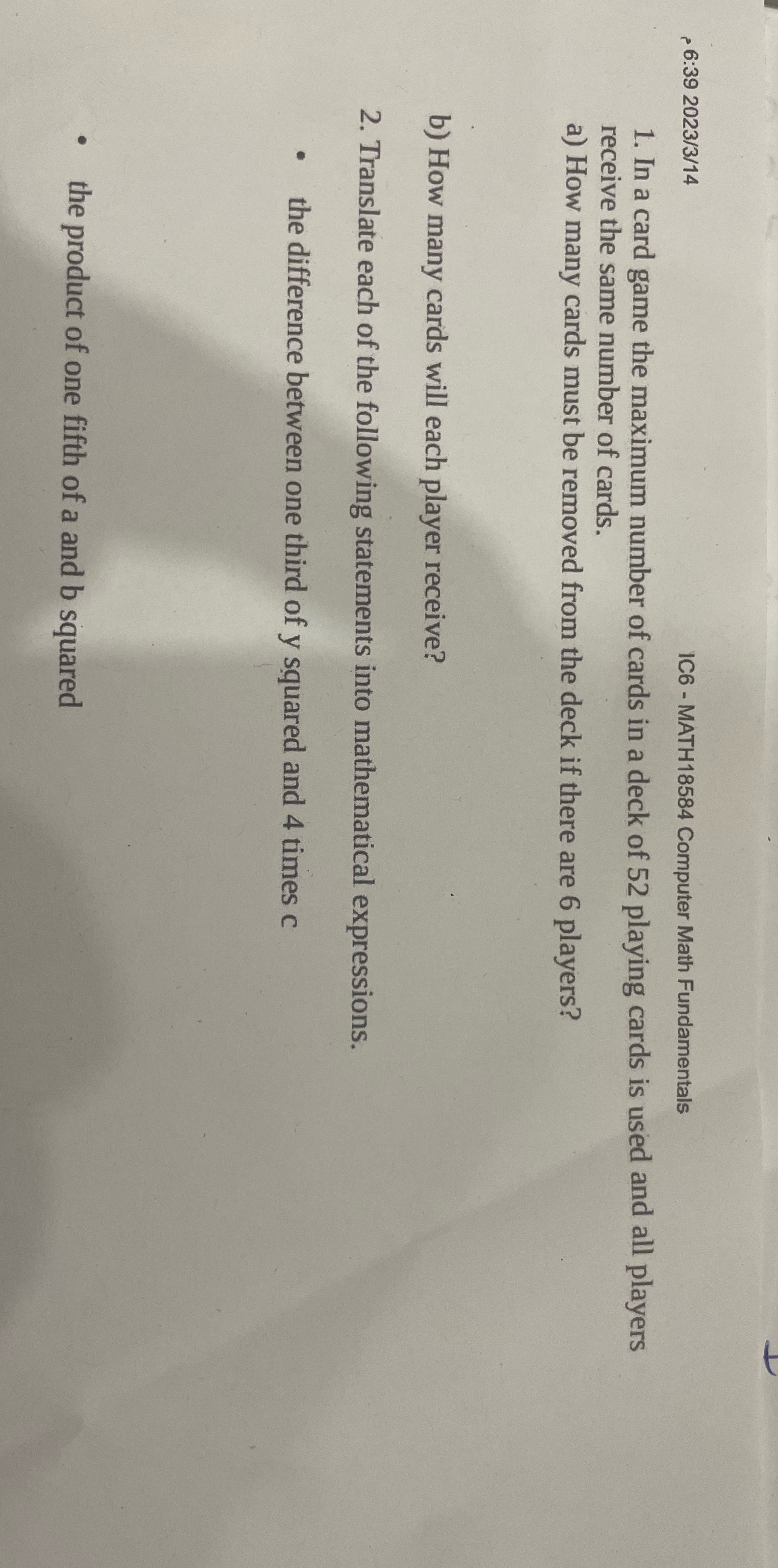 Math 6:39 2023/3/14 IC6 - MATH18584 Computer Math