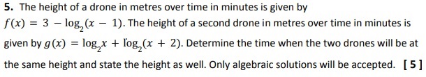 5. The height of a drone in metres over time in