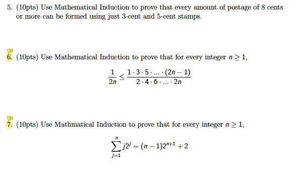 I solved three mathematical induction questions.