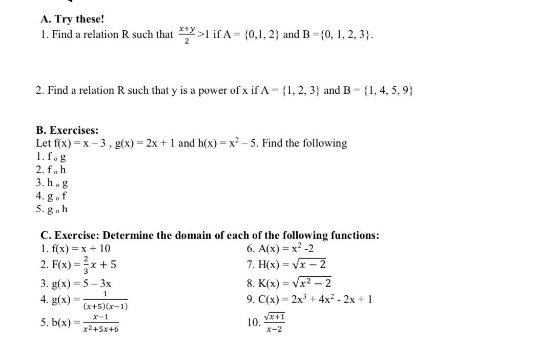 A. Try these! 1. Find a relation R such that ~ style=