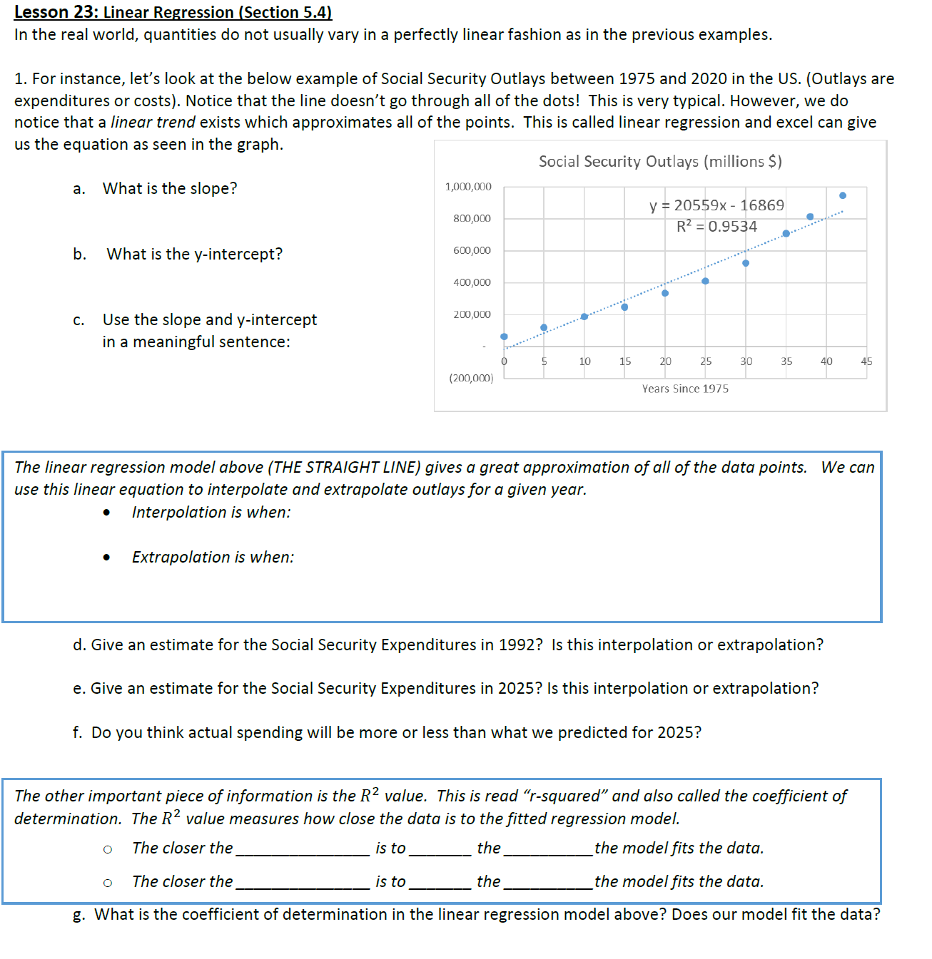Lesson 23: Linear Regression (Section 5.4) In the
