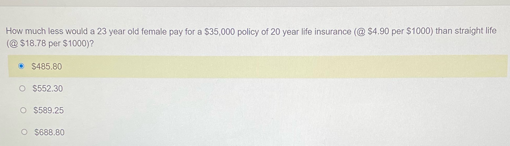 How much less would a 23 year old female pay for