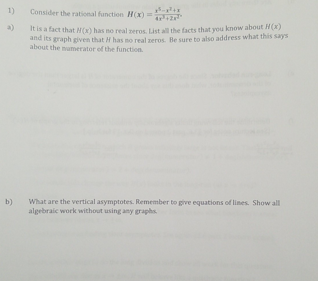precalculus II 1) Consider the rational function