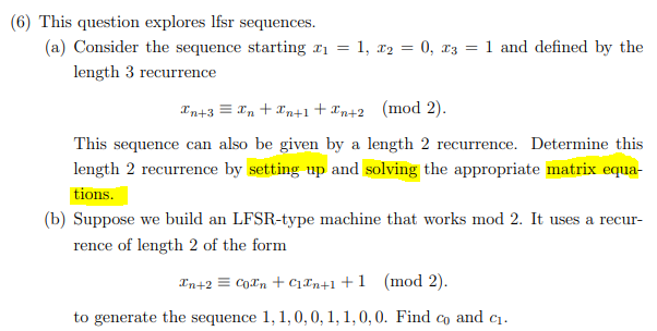 (6) This question explores Ifsr sequences. (a)