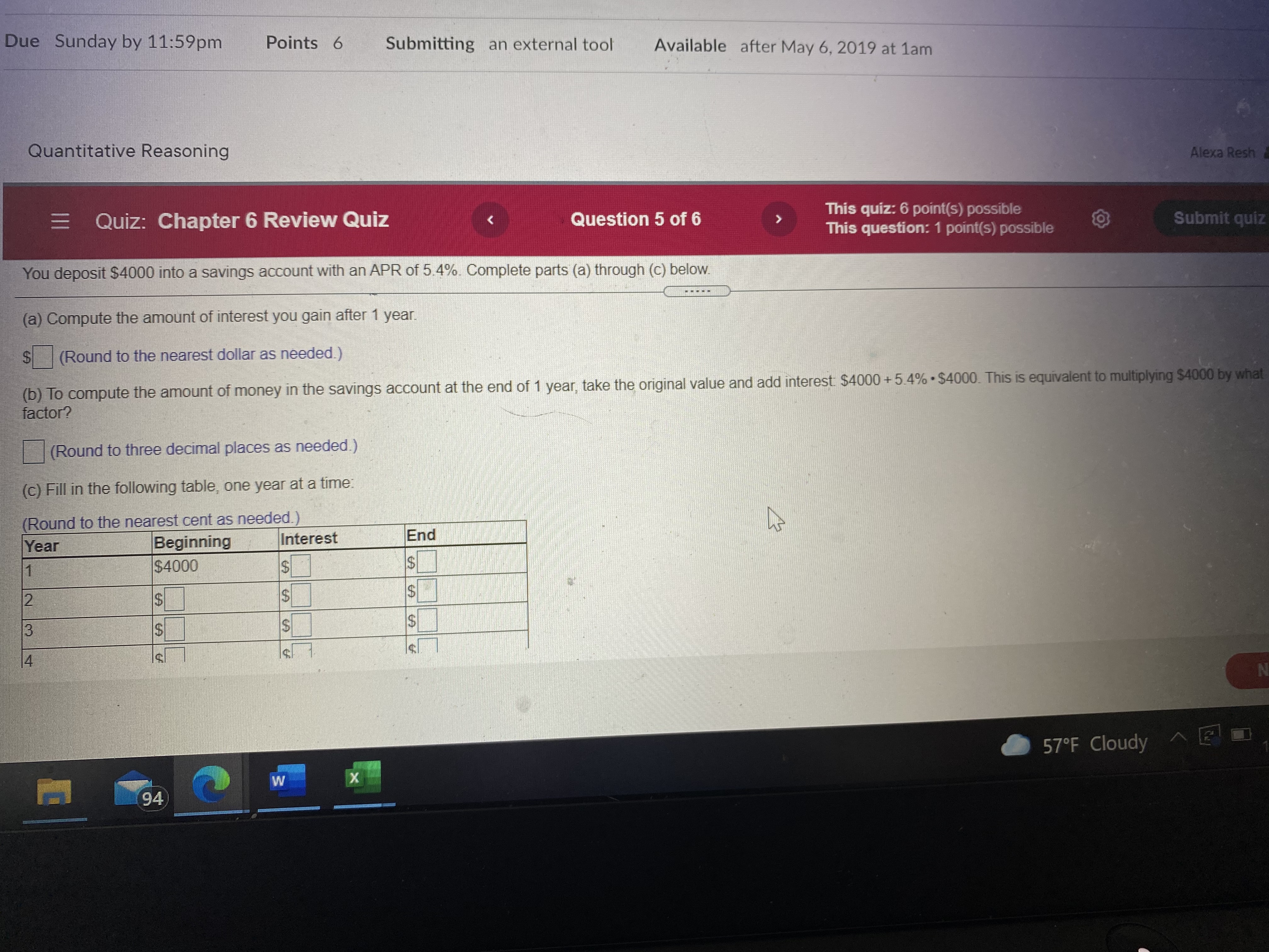 Due Sunday by 11:59pm Points 6 Submitting an