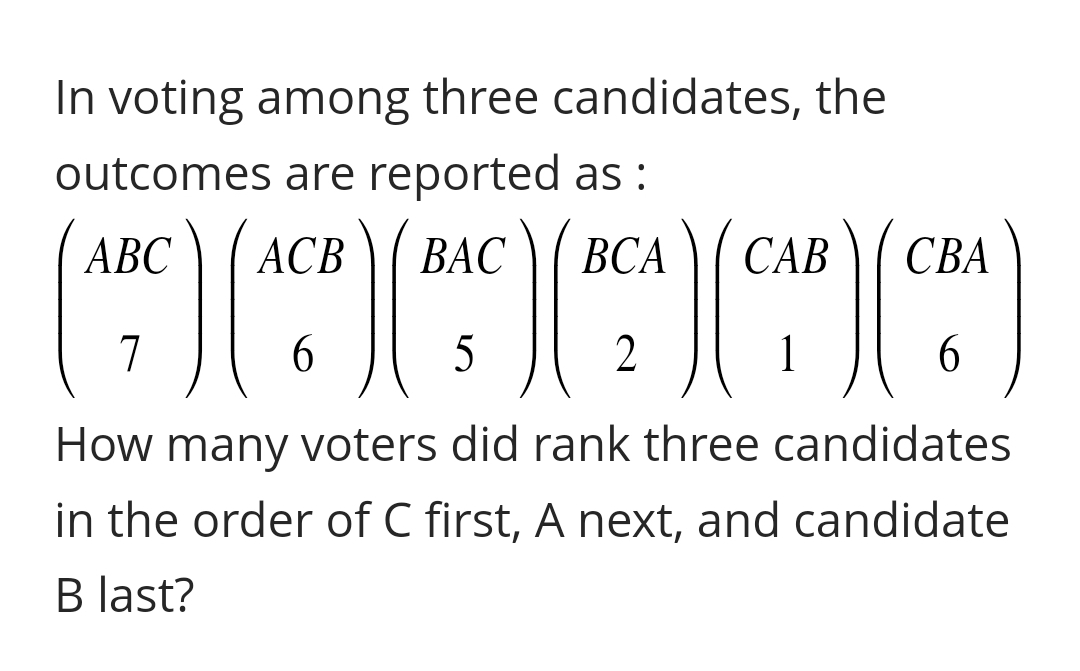 In voting among three candidates, the outcomes
