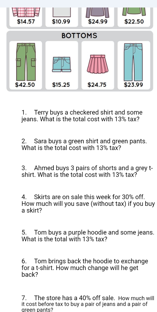 I need help on percent $42.50 $15.25 G $23.99 1.