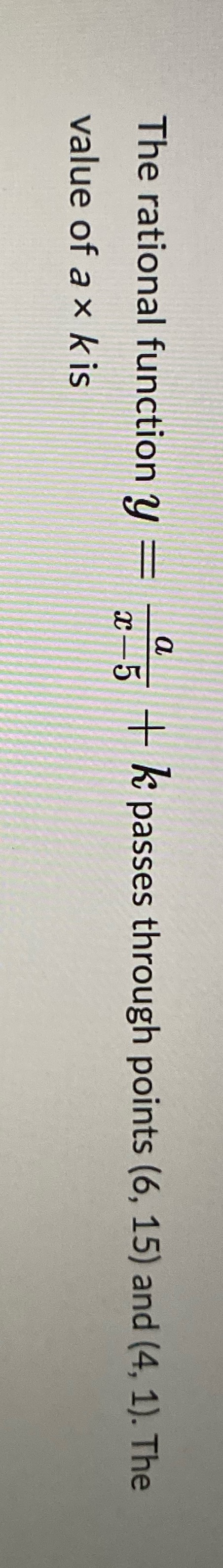 The rational function y = - + k passes through