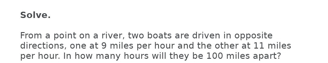 Solve. From a point on a river, two boats are