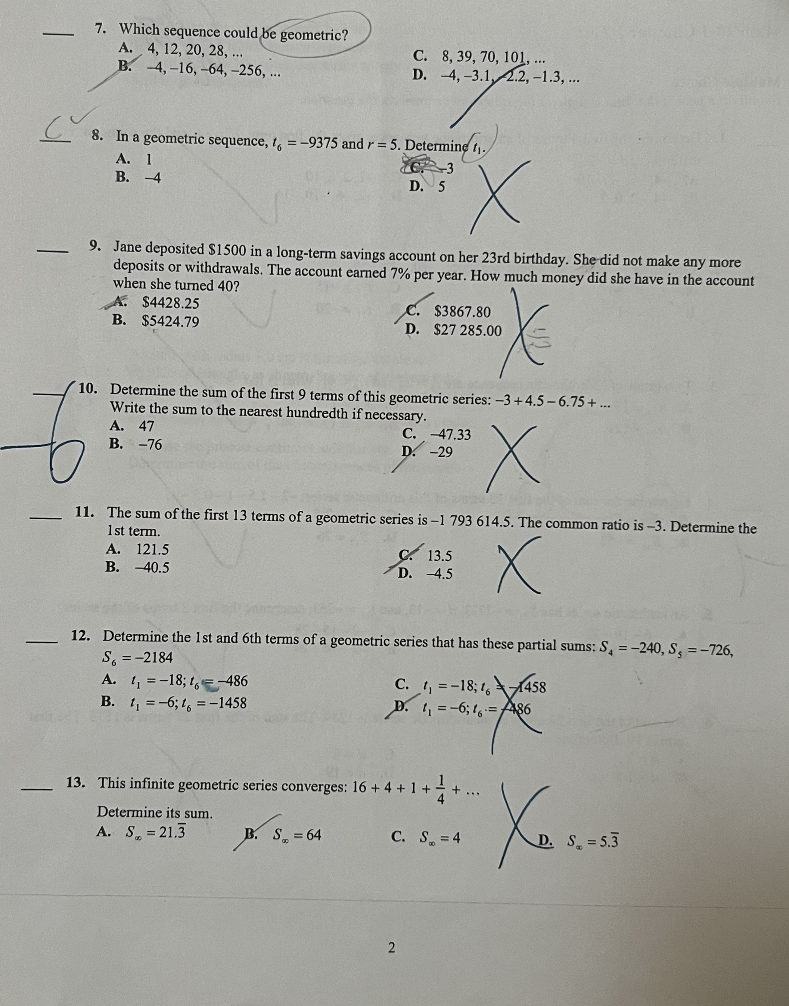 Math 20-1 Chapter 1 Test Multiple Choice 6/19