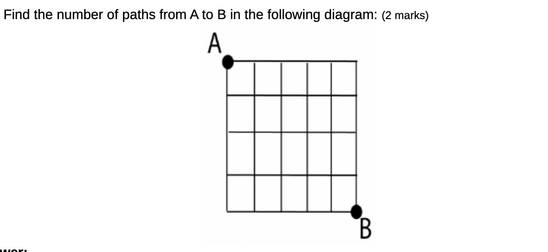 Find the number of paths from A to B in the
