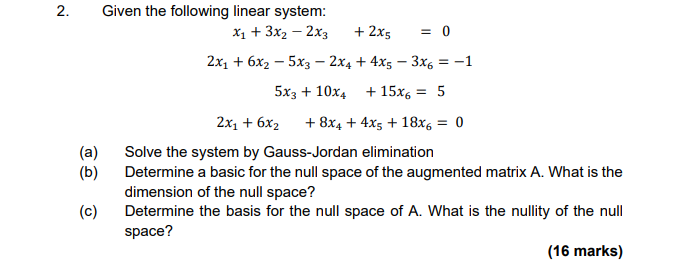 2. Given the following linear system: I1 + 33::
