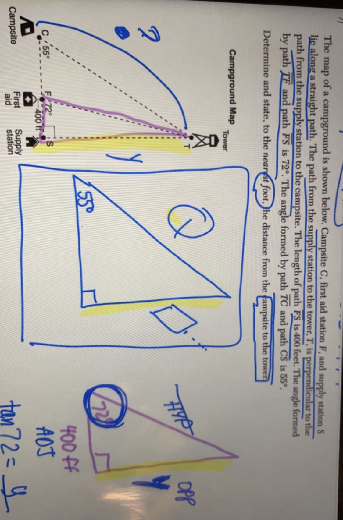 answer and show work The map of a campground is