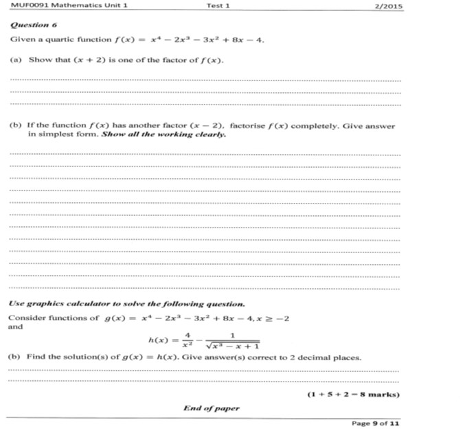 MUFO091 Mathematics Unit 1 Test 1 2/2015 Question