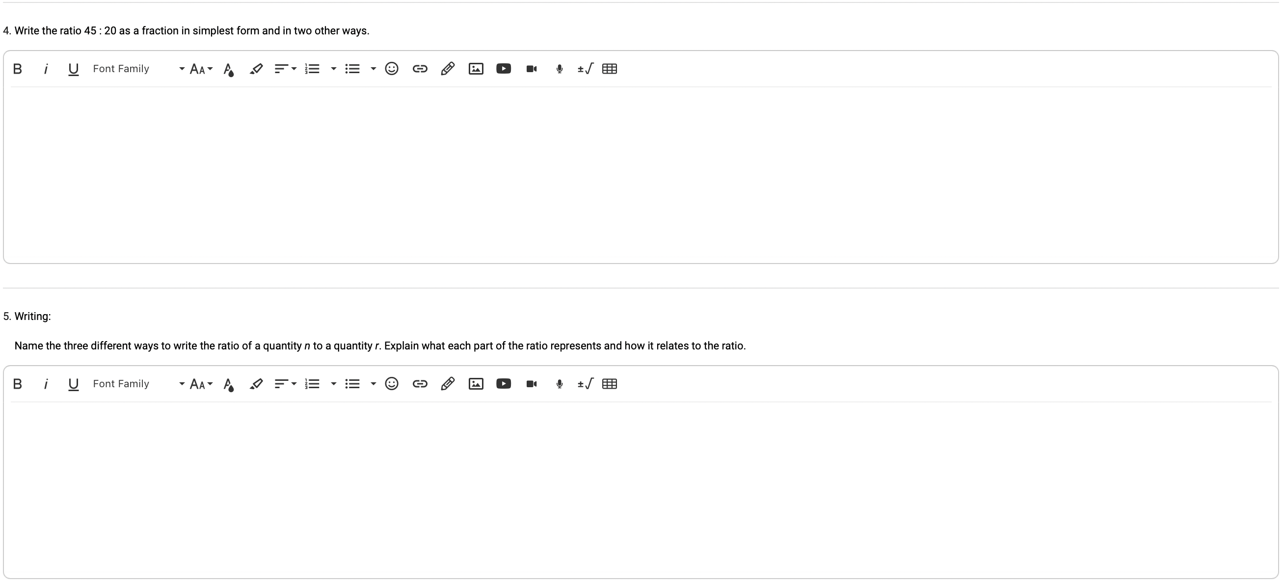 4' Write the ratio 45:20 as a fraction in