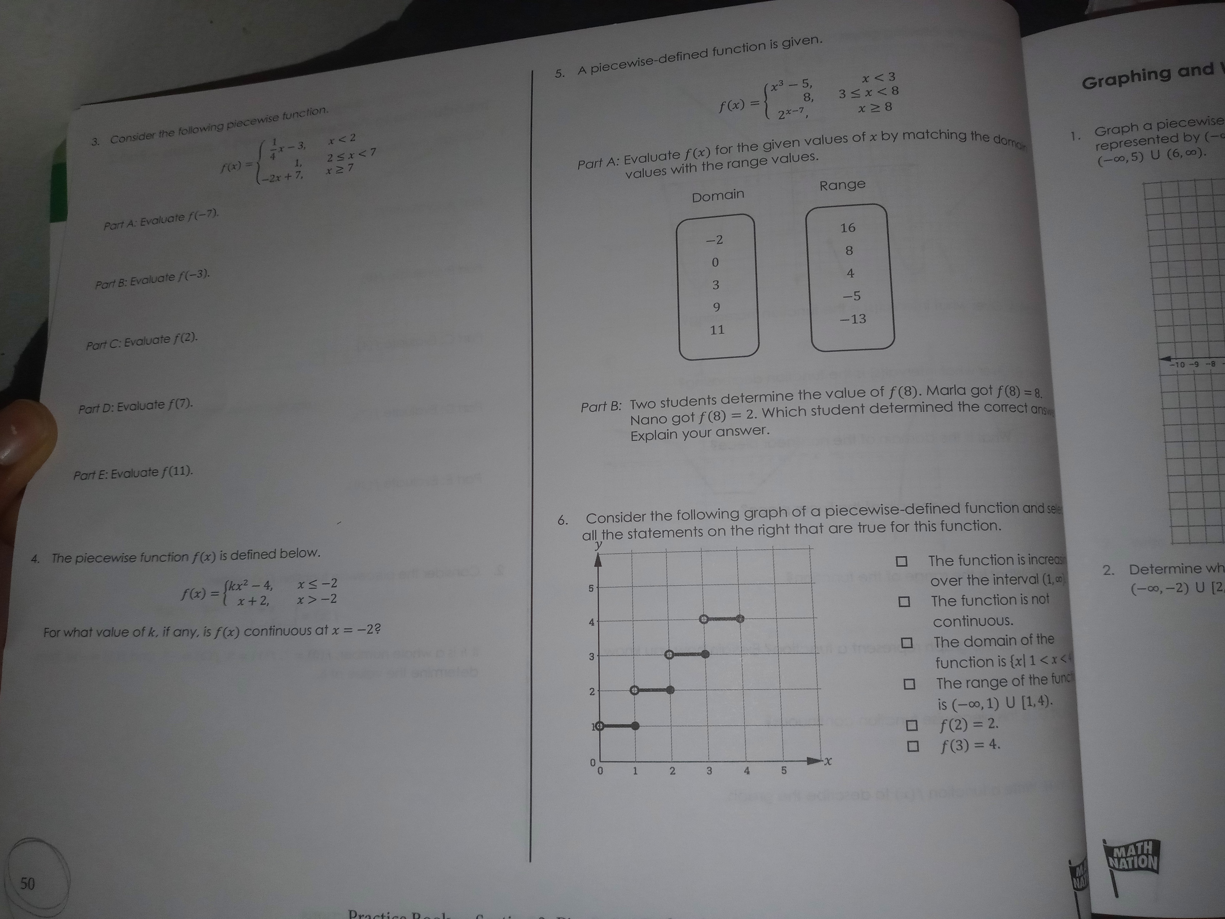 5. A piecewise-defined function is given. 3.