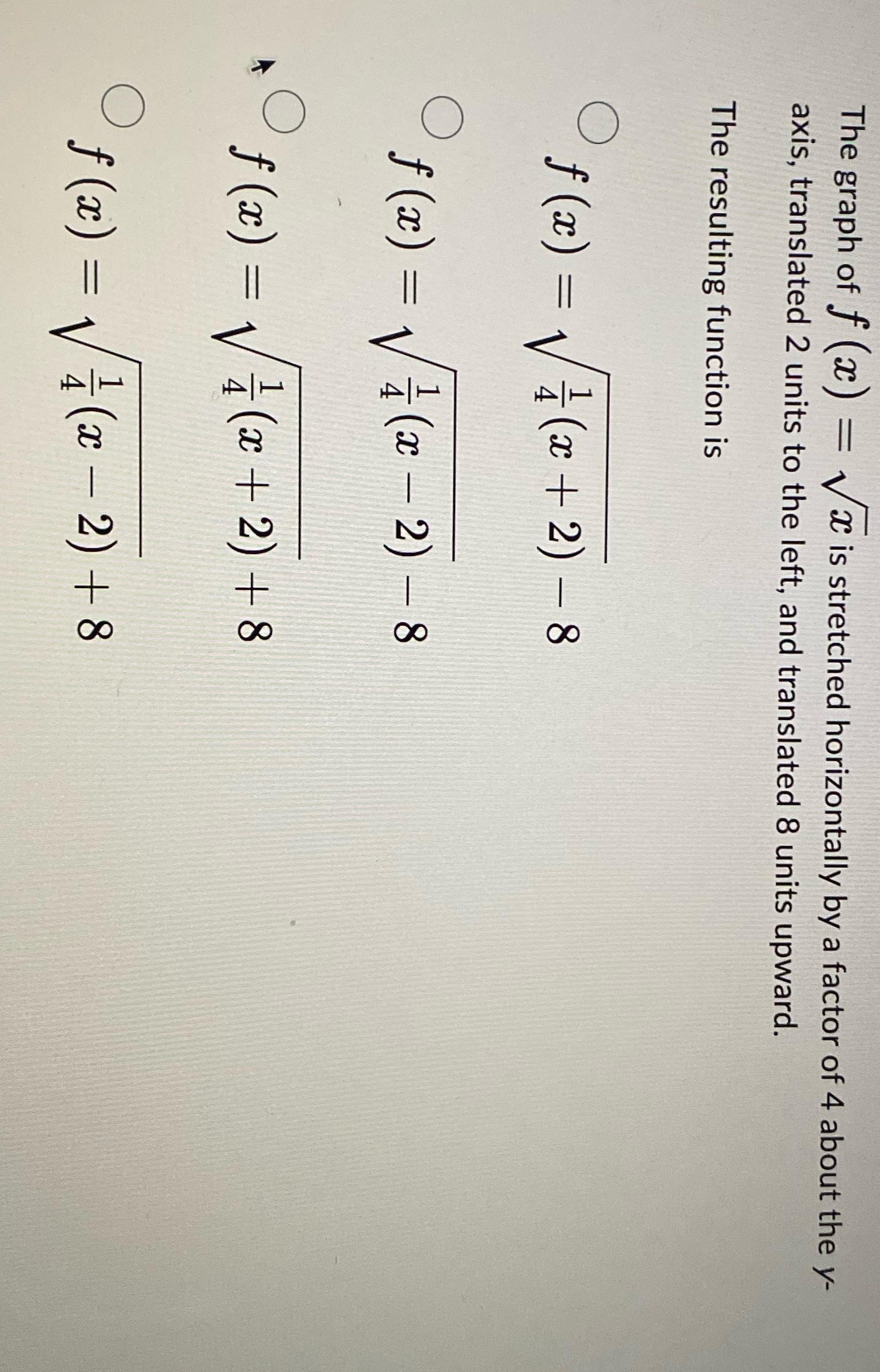 The graph of f (x ) = V is stretched horizontally