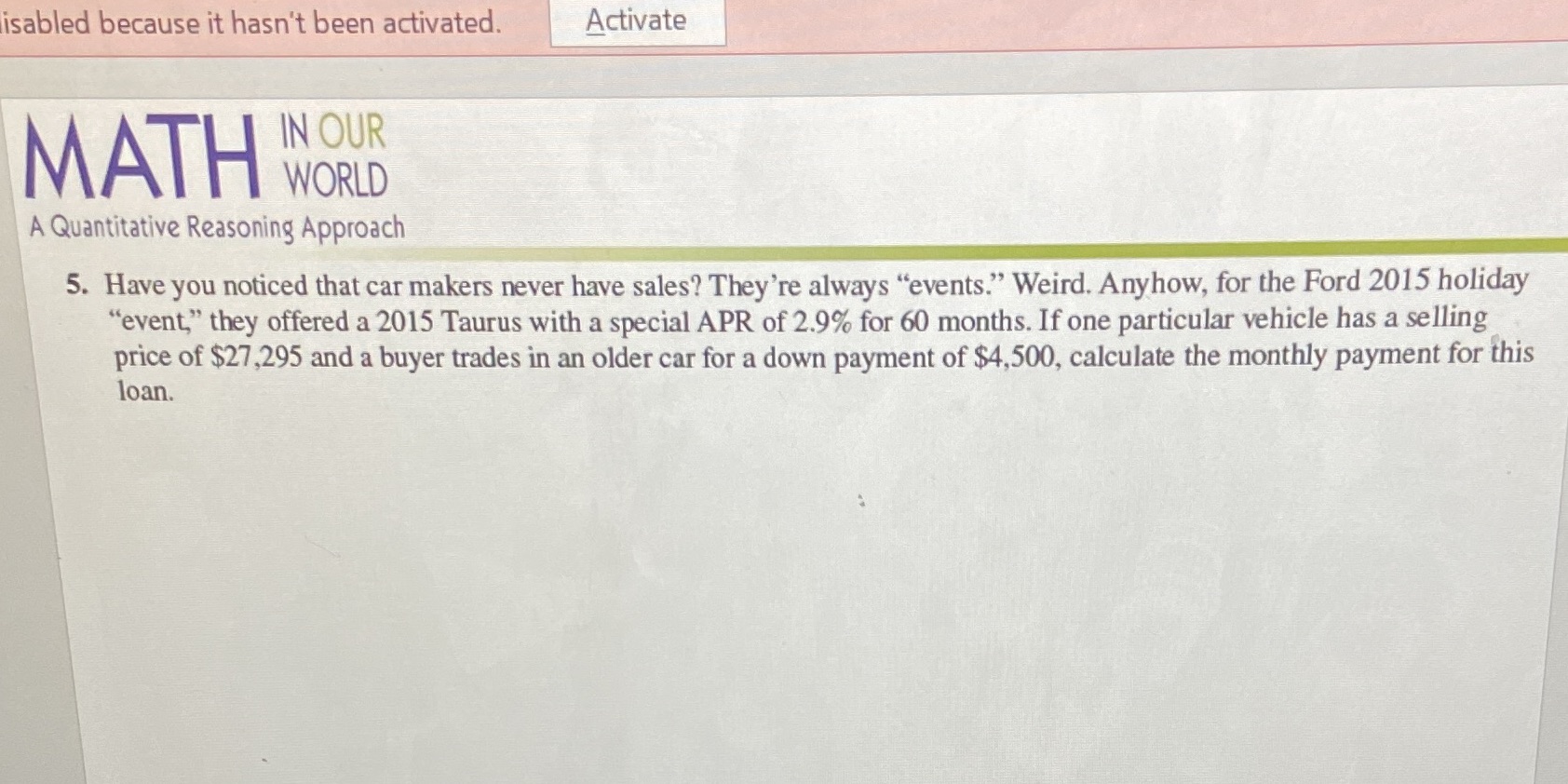 isabled because it hasn't been activated.