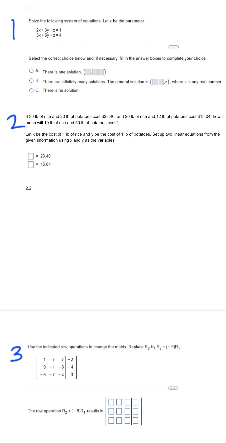 College Algebra Solve the following system of
