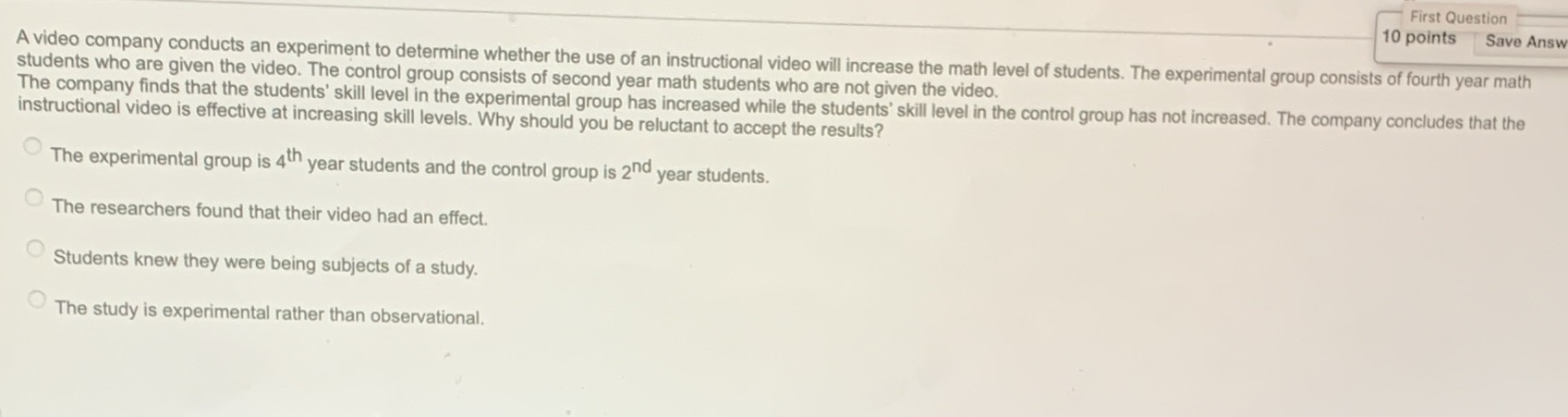 First Question 10 points Save Answ A video