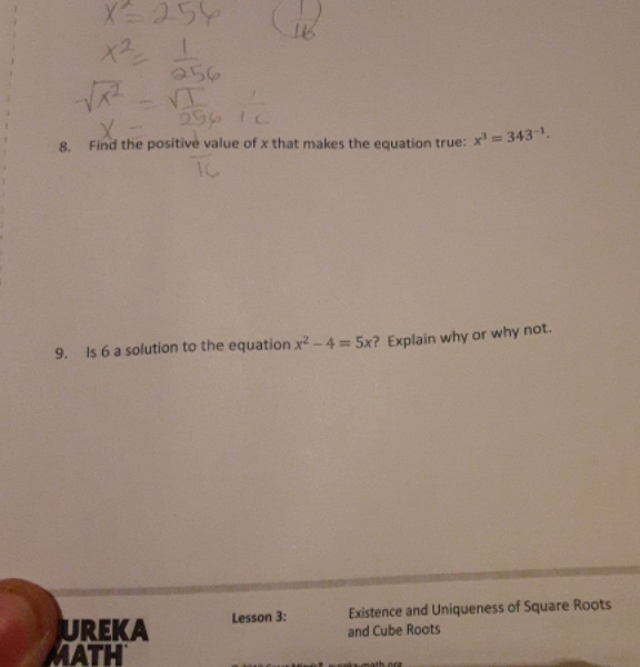 number 8 and 9 X= 256 256 VI 8. Find the positive