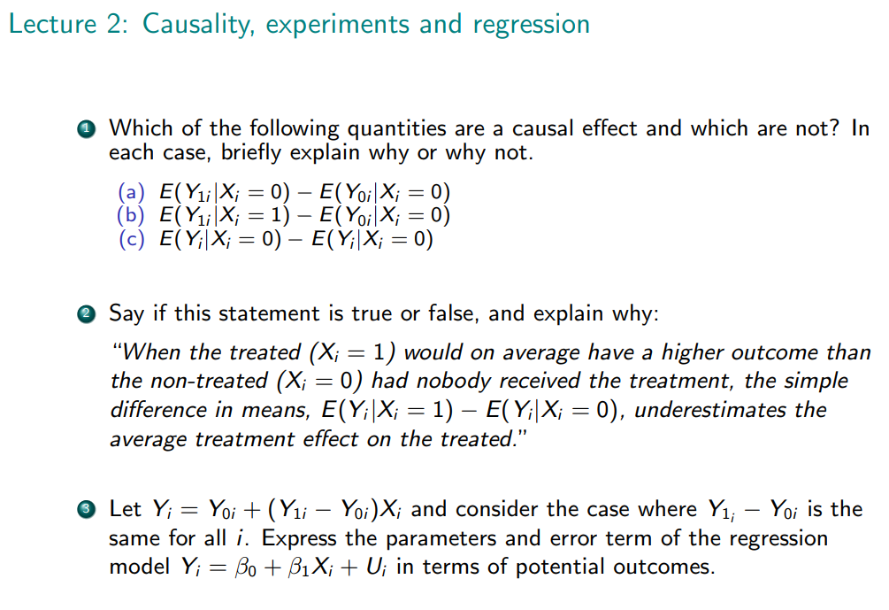 Lecture 2: Causality, experiments and regression