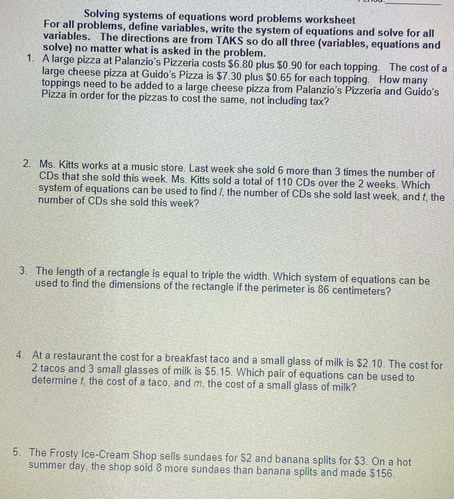 Solving systems of equations word problems